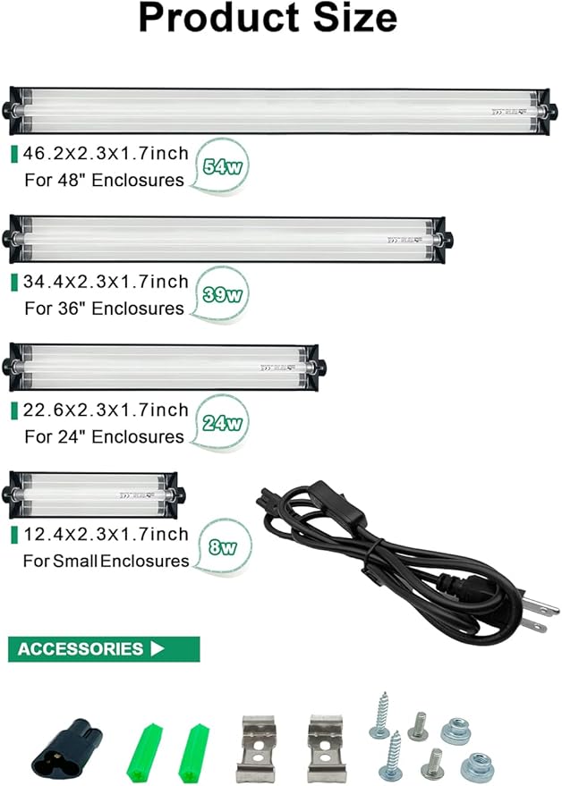 8W T5 HO UVB Reptile Light Fixture Kit, Terrarium Hood Light with Reptile Desert UVB 10.0 Fluorescent Tube