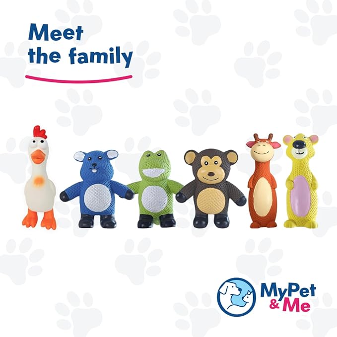 My Pet & Me - Squeaky Dog Toys for Light to Moderate Chewers - Fun Latex Toys for Puppies, Teething, and Gentle Play - Interactive Fetch and Chew Toy with Squeaker (Brown Monkey, 4.3 Inch)