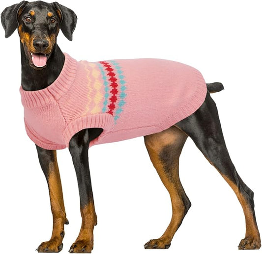 Kuoser Dog Sweater, Dog Sweaters for Large Size Dogs, Boy Girl Dogs Christmas Sweater, Pet Sweatshirt Outfits for Male Female, Warm Big Doggie Pullover Knitwear Clothes for Fall Winter, Pink 2XL