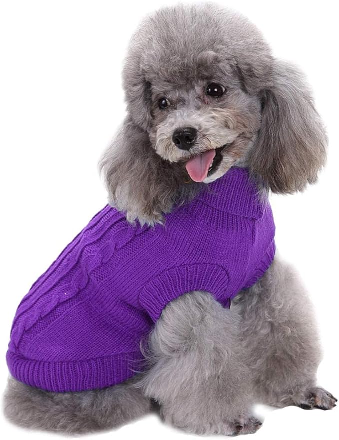 CHBORCHICEN Small Dog Sweaters Knitted Pet Cat Warm Dog Sweatshirt Winter Clothes Kitten Puppy Sweater (X-Small, Purple)