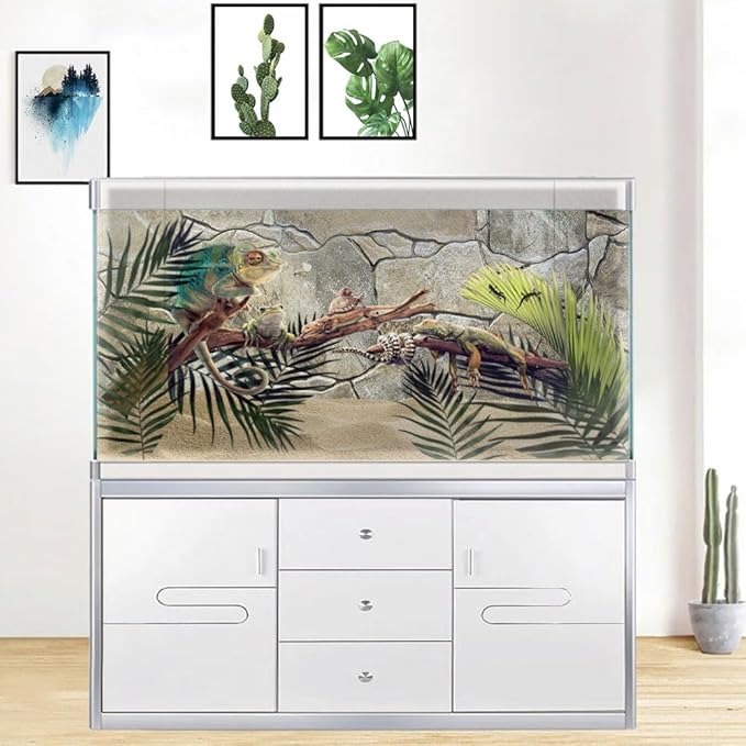 48X20IN Marble Aquarium Background, Art Marble Aquarium Background, Natural Marble Glass Terrarium Background with 8 EVA Double-Sided Tape