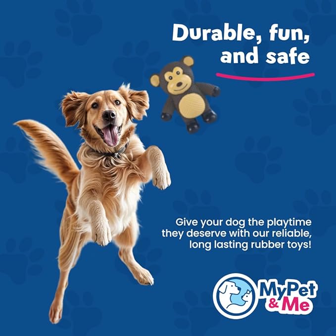 My Pet & Me - Squeaky Dog Toys for Light to Moderate Chewers - Fun Latex Toys for Puppies, Teething, and Gentle Play - Interactive Fetch and Chew Toy with Squeaker (Brown Monkey, 4.3 Inch)