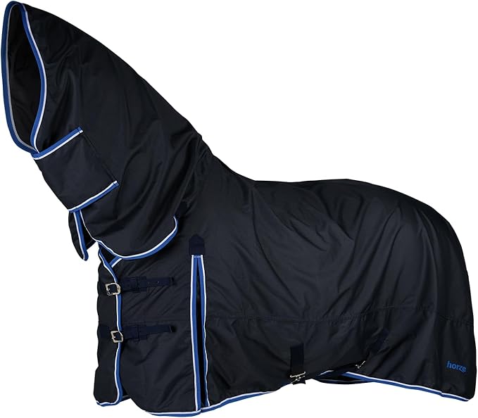 HORZE Glasgow Heavy Weight Winter Turnout (400g Fill) | Waterproof Combo Horse Blanket with Neck Cover - Dark Blue - 78 in