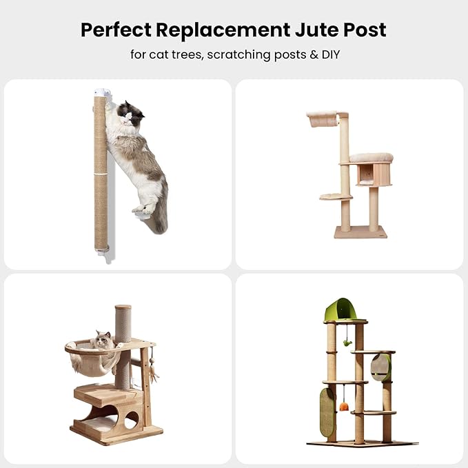 SVD.PET Scratching Post Replacement, 17" x 2.95" Jute Rope Tree Replacement Post, Refill Scratcher Posts With M8 Screws for Indoor Cat Tree, Tower and DIY Scratcher (1PCS)