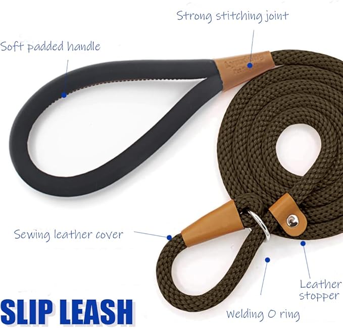 lynxking 6 FT Dog Leash Slip Lead 2 Pack Strong Heavy Duty Braided Dog Training Leash No Pull Training Lead Leashes for Medium Large and Small Dogs
