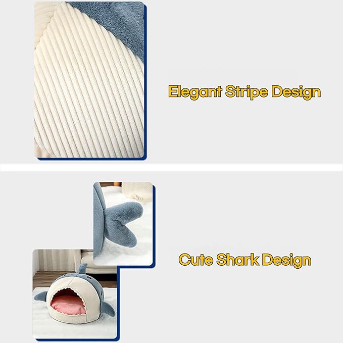 Shark Cat House, Shark Shaped Kennel, Kitten Bed Hideout House, Covered Shark Head Shaped Indoor Pet Nest for Cat, Small Dogs (Blue, M(17 * 16 * 12.6 in))