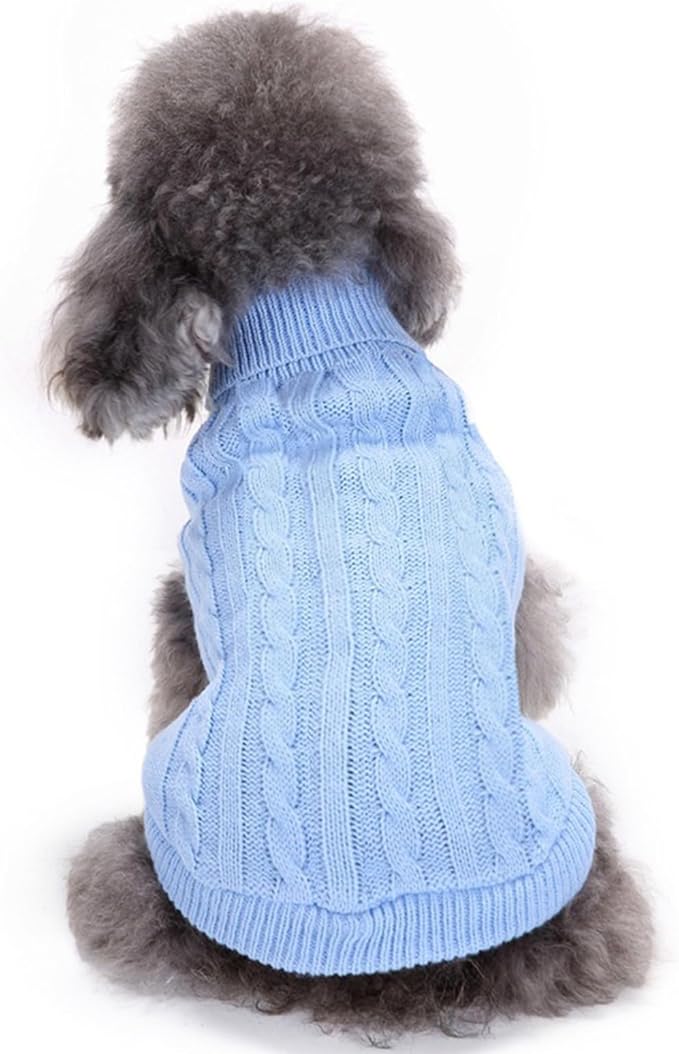 Small Dog Sweaters Knitted Pet Cat Warm Dog Sweatshirt Winter Clothes Kitten Puppy Sweater (Small,Light Blue)