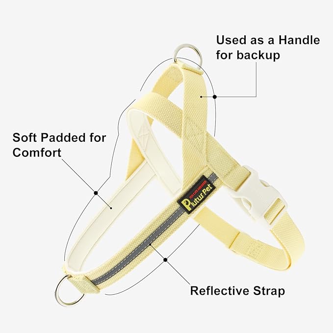 Plutus Pet Cotton Dog Harness and Leash Set, Reflective and Soft Padded, Quick Fit Vest Harness, for Small, Medium and Large Dogs, Light Yellow, M