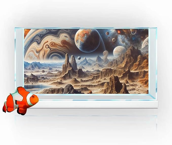 30X12IN Cosmic Spaceterrarium Background, Cool Parallel Space Themed Aquarium Reptile Habitat Background, Aquarium Background with 10EVA Double-Sided Tape