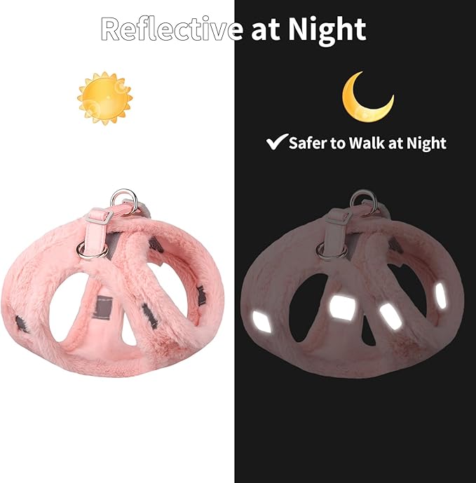 AIITLE Fleece Lined Dog Harness and Leash Set for Walking - Winter Step in Vest Harness,Reflective Bands, Adjustable No Choke Pet Supplies, for Small Dogs and House Cats Pure Pink XS