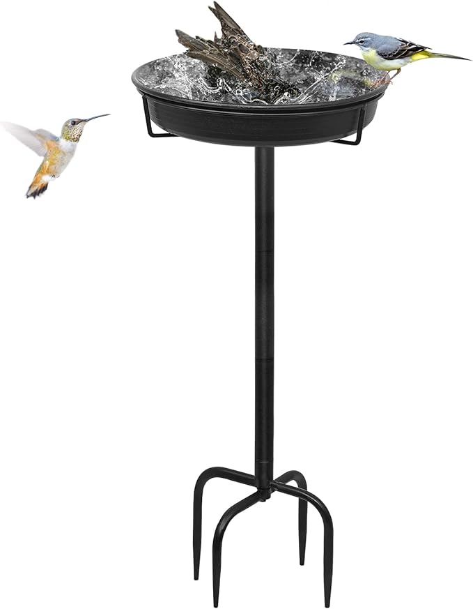 28In Freestanding Birdbaths Bowl Outdoor, Free Standing Garden Bird Bath Bird Feeder Bowl with Metal Stake, Detachable Decoration Spa Birdfeeder for Garden Patio Yard Lawn, New Upgrade(A)
