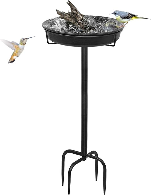 28In Freestanding Birdbaths Bowl Outdoor, Free Standing Garden Bird Bath Bird Feeder Bowl with Metal Stake, Detachable Decoration Spa Birdfeeder for Garden Patio Yard Lawn, New Upgrade(A)