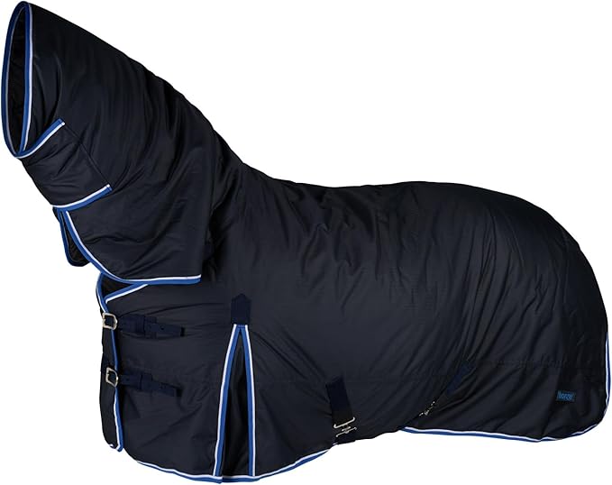 HORZE Glasgow Heavy Weight Winter Turnout (400g Fill) | Waterproof Combo Horse Blanket with Neck Cover - Dark Blue - 69 in