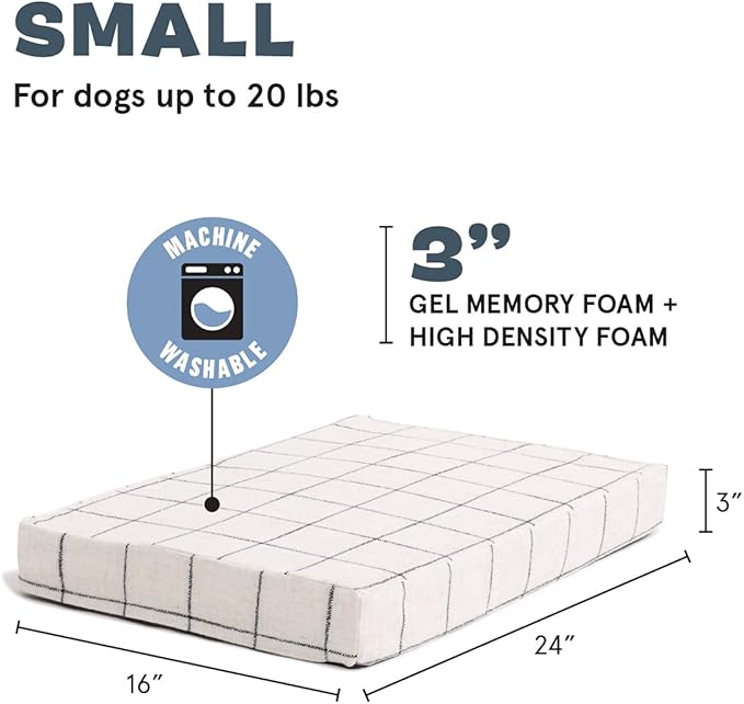 Barkbox Orthopedic Dog Bed | Comfortable Memory Foam Mattress for Joint Relief | Head and Neck Support Waterproof with Non Skid Bottom | Calming Durable Bed with Washable Cover | Small, White Plaid