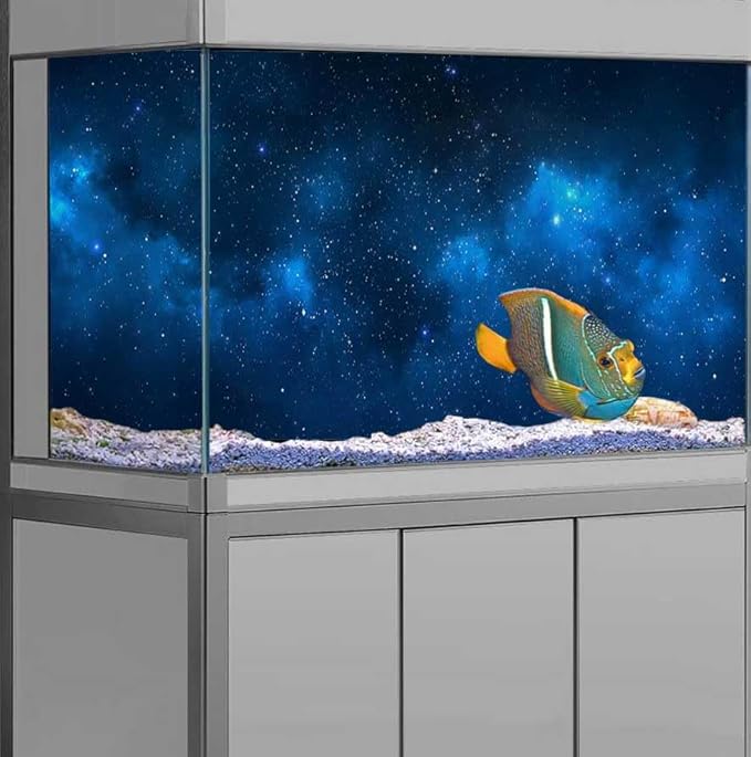 48X20IN Starry Aquarium Background, Art Starry Fish Tank Decorations Background, with 8 EVA Double-Sided Tape