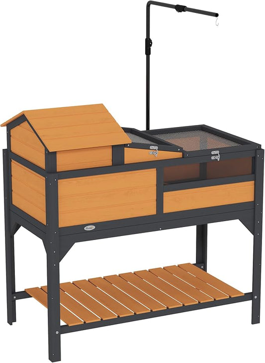 PawHut Tortoise Habitat with Adjustable Lamp Holder, 2 Layer Tortoise Enclosure with Storage Shelf, Removable Main House, Fixed Tray, Openable Lid, Yellow