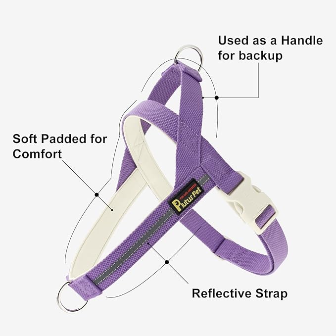 Plutus Pet Cotton Dog Harness and Leash Set, Reflective and Soft Padded, Quick Fit Vest Harness, for Small, Medium and Large Dogs, Medium Purple, S