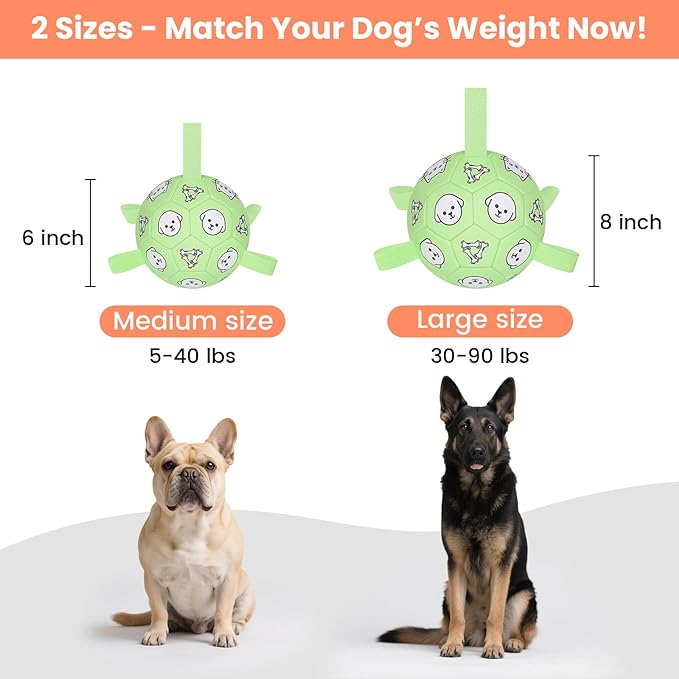 Dog Toys Soccer Ball with Straps, Dog Soccer Ball with Tabs, Dog Toys for Tug of War, Floating Water Puppy Toys for Indoor/Outdoor – Fun Dog Birthday Gift for Small Medium Dogs, 6 Inch