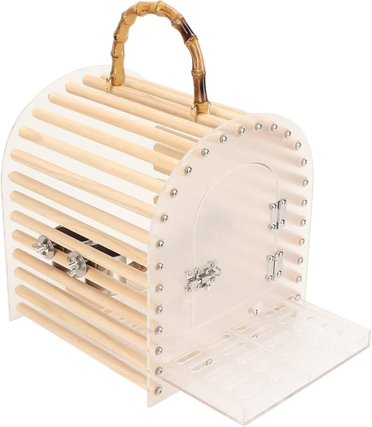 Gonetre Portable Bird Cage Portable Travel Bird Carrier Portable Acrylic Bird Cage PortableCage Portable Bird Cage Escape Proof Circular Arc Small Transparent Acrylic Travel Bird Carrier