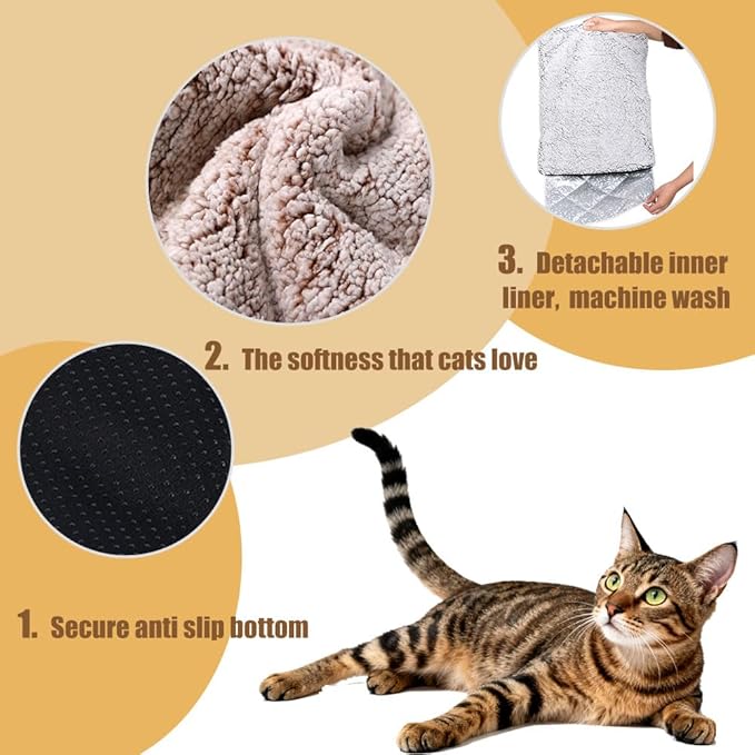 heated cat bed Self Warming Cat Bed Self Heating Cat Dog Mat Advanced Extra Warm Thermal Pet Pad for Indoor Outdoor Pets with Removable Cover Non-Slip Bottom Washable Non Electric Brown19.7*27.5inch
