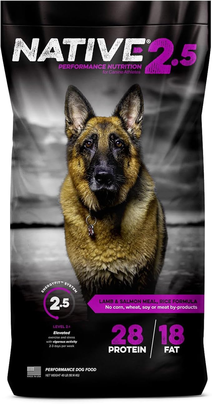 Native Level 2.5 Performance Nutrition for Canine Athletes, Lamb, Salmon Meal & Rice Formula, 40 lb Bag|Made in The USA