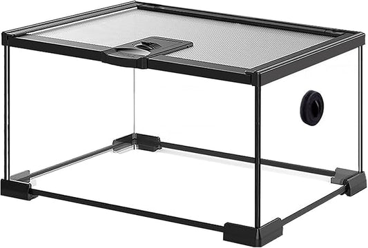 Reptile Terrarium Tank, Glass Reptile Vivarium, Sliding Mesh Cover, for Lizards, Horned Frogs, Snakes, Spiders, Turtle (L,10Gal (20"x12"x9.8"))