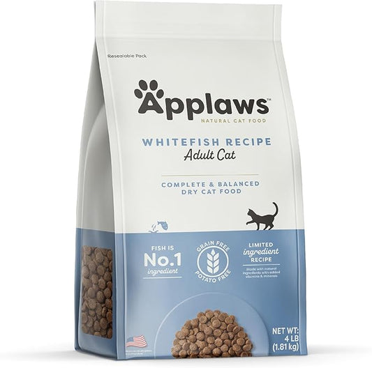 Applaws Complete Dry Cat Food, Grain-Free, Limited Ingredient with Added Vitamins & Minerals, Protein, Supports Digestion, Whitefish (4 Pound Bag)