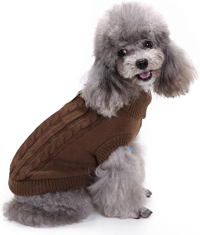 CHBORCHICEN Small Dog Sweaters Knitted Pet Cat Warm Dog Sweatshirt Winter Clothes Kitten Puppy Sweater (XX-Small, Brown)