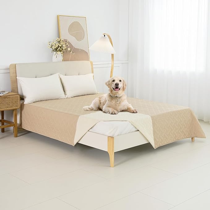 BOCTOPUG Dog Bed Cover for Pets Blankets Rug Pads for Couch Protection Waterproof Bed Covers Dog Blanket Furniture Protector Reusable Changing Pad (Ivory+Beige, 62"x82")
