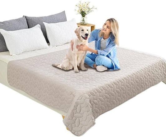 Ameritex Waterproof Pet Bed Cover Anti-Slip Dog Bed Blanket for Sofa and Furniture Waterproof New Pattern Design (Khaki, 82x120 Inch (Pack of 1))