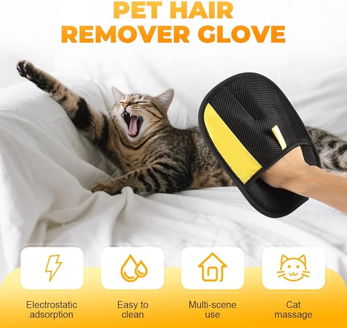 Pet Hair Removal Glove for Cats & Dogs, Upgraded Thickened Double Sided Grooming Glove, Powerful Cat Grooming Gloves, Reusable Hair Remover Glove for Couch, Furniture, Carpet, Curtain (2pcs)