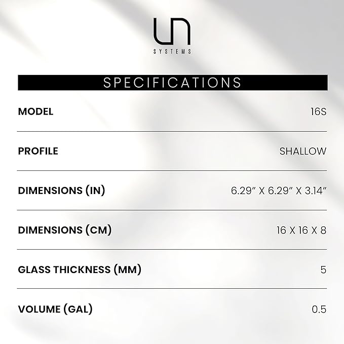 UNS Ultra Clear Rimless Tank - 0.5GAL | 2L - 6.29x6.29x3.14 | 16x16x8 CM, 5mm Glass Thickness, Leveling Mat Included - Low Iron, High Clarity Fish Tank w/ 45° Mitered Edge - [16S]