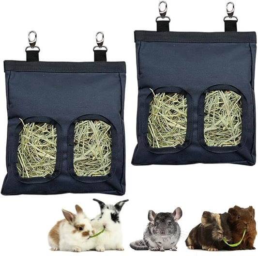 Guinea Pig Hay Feeder, Hanging Rabbit Hay Feeder Bag for Guinea Pigs Bunnies Chinchillas. PureBlack, 2 Count