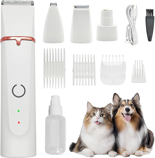 POPET 4-in-1 Cordless Dog Grooming Kit – 2-Speed Clippers, Low-Noise Paw Trimmer & Rechargeable Nail Grinder for Dogs & Cats