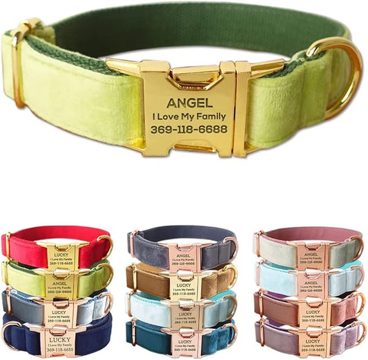 PETDURO Custom Dog Collar Personalized with Name Engraved Quick Release Rose Gold Metal Buckle for Large Medium Small Girl Dogs - Dog Leash and Bow Tie Available - Soft Comfy Velvet (Mint Green, XL)