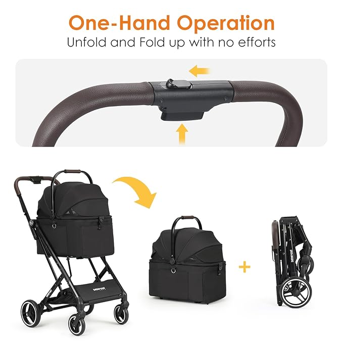 X2 Pet Stroller, Dog Cat Stroller for Small Pets, Equipped with Detachable & One-Click Folding Carrier, Waterproof Pad & Sunshade Canopy,Black