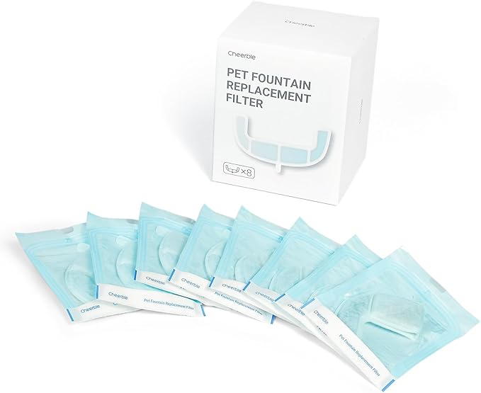 Cheerble Pumpless Cat Water Fountain, 2L/67oz Automatic Pet Fountain, Elfin E1 Lite Cat Fountain for Drinking, MagDrive™ Technology, Continuous Flow Mode, BPA-Free (White, 8 Filters)