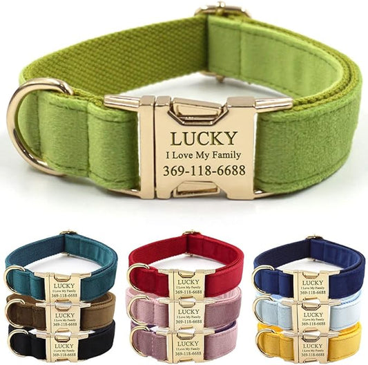 PETDURO Custom Dog Collar Personalized with Name Engraved Quick Release Rose Gold Metal Buckle for Large Medium Small Girl Dogs - Dog Leash and Bow Tie Available - Soft Comfy Velvet (Green, L)