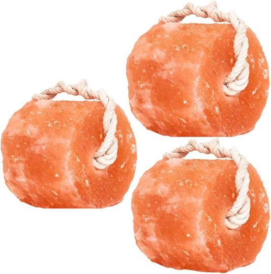 Himalayan Pink Salt Lick Pack of 3 (6lbs Each Block)- Mineral Salt Block on Rope 100% Organic Pink Salt Block for Horses Deer and Live Stock. Deer Attractant for Deer Hunting