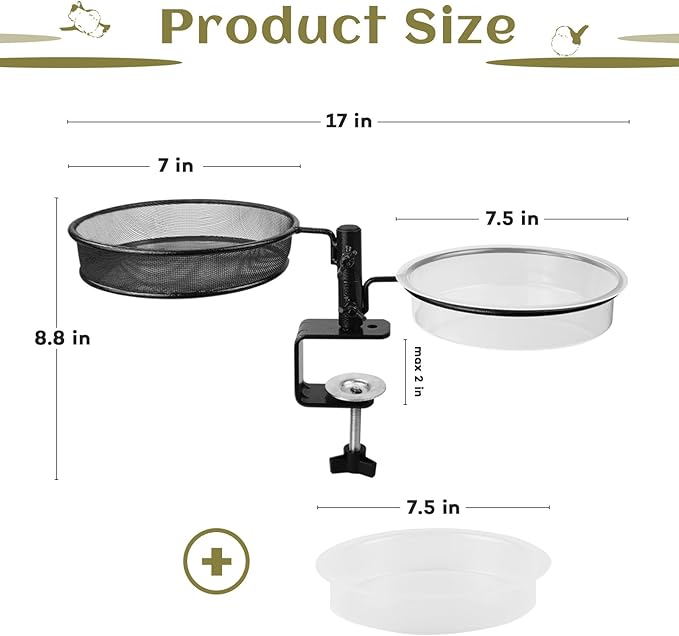 2 Pack Deck Bird Feeders Deck Mount Bird Bath Spa for Dual Use Deck Flower Stand Flower Pot Great for Attracting Birds Detachable and Adjustable Heavy Duty Sturdy Steel,Bronze