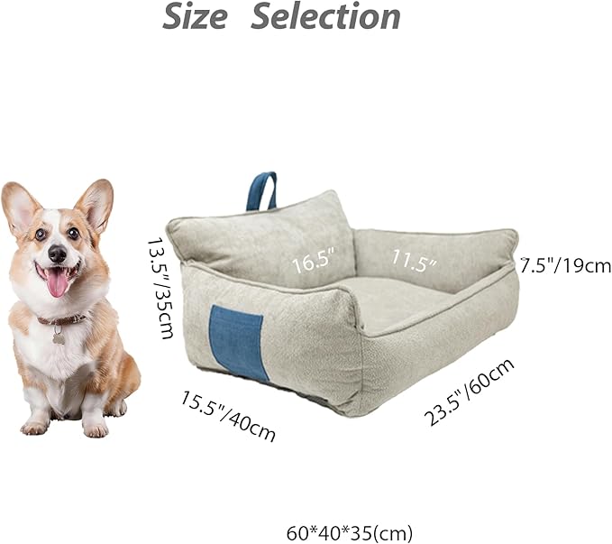 Small Orthopedic Dog Sofa Bed with Sides, Carry Handle & Side Pockets .Plush Chenille Orthopedic Pet Bed Couch for Small Breed Dogs & Cats .Portable Snuggler for Indoor Use, Travel & Recovery