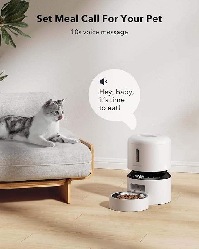 PETLIBRO Automatic Cat Feeder, Automatic Pet Food Dispenser with Freshness Preservation, Timed Dog Feeders for Dry Food, Up to 50 Portions 6 Meals Per Day, Granary White