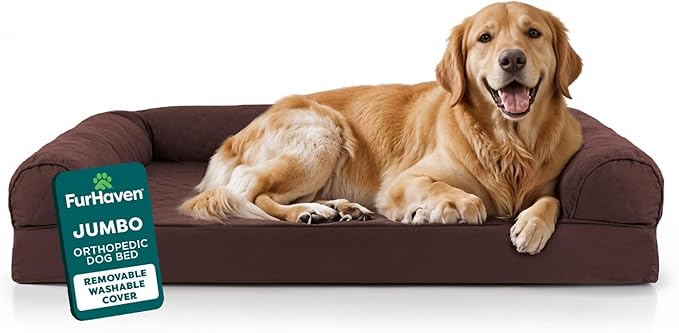 Furhaven Orthopedic Dog Bed for Large Dogs w/ Removable Bolsters & Washable Cover, For Dogs Up to 95 lbs - Quilted Sofa - Coffee, Jumbo/XL