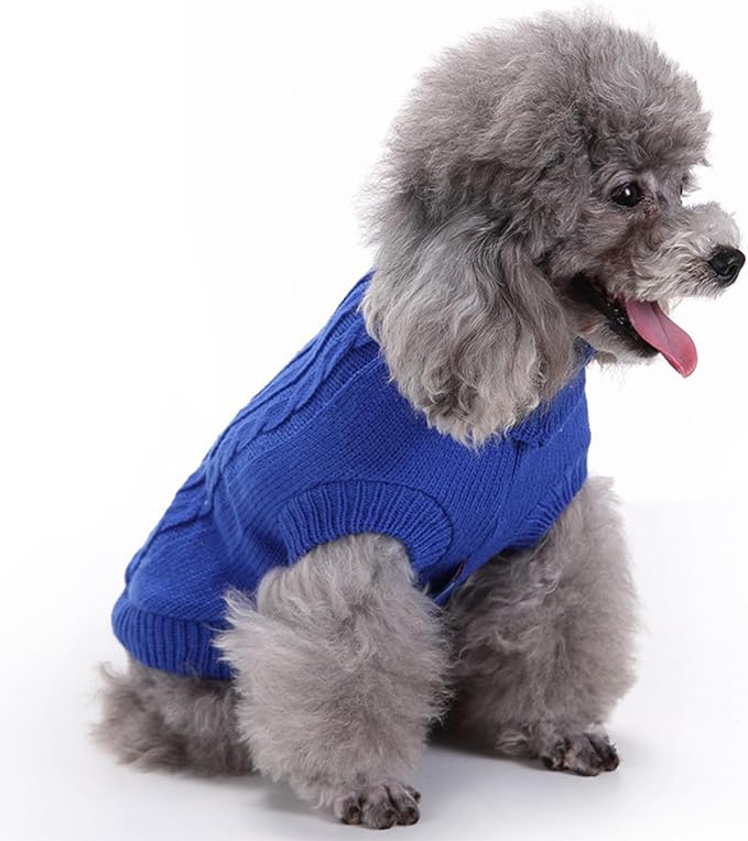 CHBORCHICEN Small Dog Sweaters Knitted Pet Cat Warm Dog Sweatshirt Winter Clothes Kitten Puppy Sweater (Large,Dark Blue)