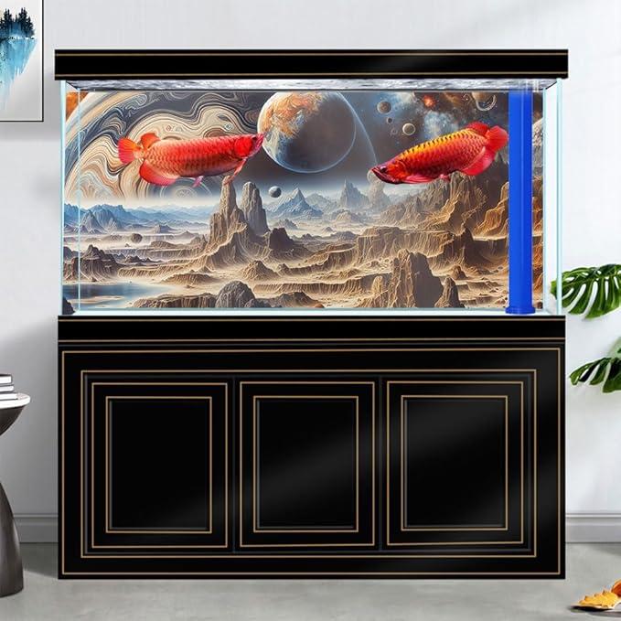 72X18IN Cosmic Spaceterrarium Background, Cool Parallel Space Themed Aquarium Reptile Habitat Background, Aquarium Background with 10EVA Double-Sided Tape