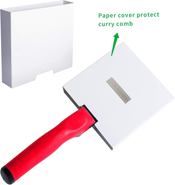 Reversible Stainless Steel Curry Comb with Soft Touch Grip (Red)