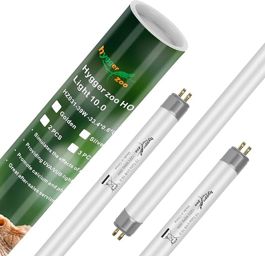 T5 UVB Reptile Light 39W 10.0 + UVA Light Bulb for Reptiles, 3-Pack Lamp Tube for Bearded Dragon, Desert-Grade Reptile UVB lamp Fixture
