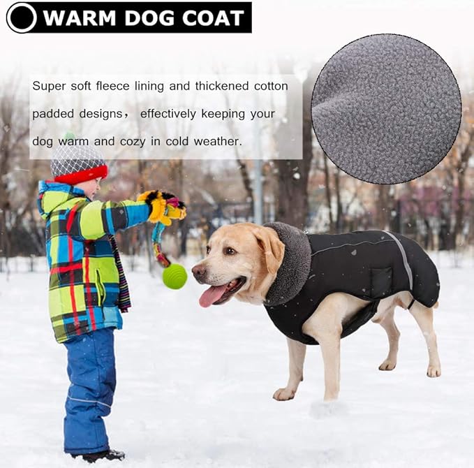 QBLEEV Warm Dog Coat Reflective Jacket, Waterproof Winter Coat Turtleneck Dog Clothes for Cold Weather, Thick Fleece Snowsuit Christmas Vest for Small to Large Dogs