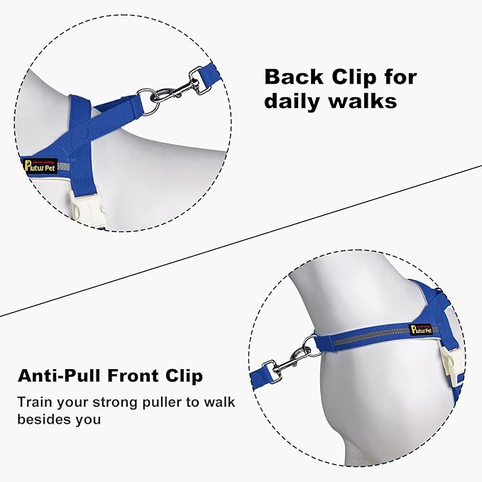Plutus Pet Cotton Dog Harness and Leash Set, Reflective and Soft Padded, Quick Fit Vest Harness, for Small, Medium and Large Dogs, Royal Blue, XXS