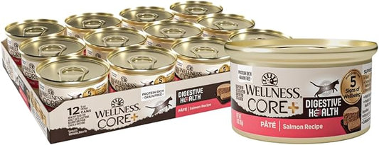 Wellness CORE+ Digestive Health Pate Adult Wet Cat Food, Natural, Protein-Rich, Grain Free, 3 Ounce, 12 Pack (Salmon)